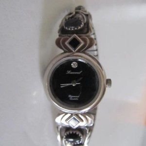 Diamond Quartz JB Navajo Sterling silver watch Womens Black Onyx Watch Bracelet